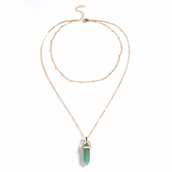 Green - Boho Crystal Choker Multi Layer Necklace - Picture 1 of 8